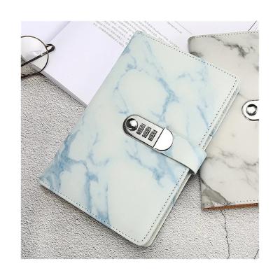 China Durable A5 Marble Texture Diary Writing Notebooks With Combination Lock Travel Diary Office Notepad Personal Agenda for sale