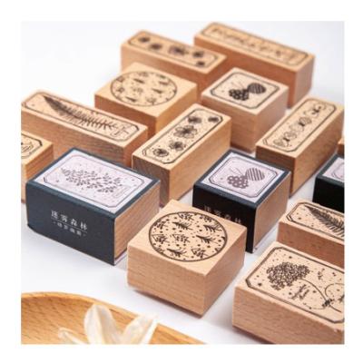 China Eco-friendly Fern Leaf Eucalyptus Plants Label DIY Wooden Rubber Stamps for Scrapbooking Stationery Scrapbooking Standard Stamp for sale