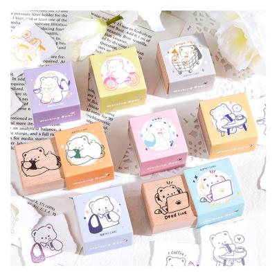 China Eco-friendly Cute Stamp Series Worker Bear Cartoon Wooden Rubber Stamps Decoration Scrapbooking DIY Stationery Craft Standard Seal for sale