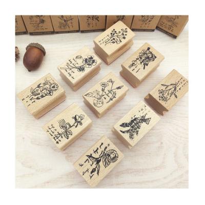 China Eco-friendly Rubber Stamp Set Vintage Plant Tree Flower DIY Wooden Rubber Stamp For Card Making Scrapbooking for sale