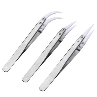 China Unrated Stainless Steel Ceramic Heat Resistant Non-conductive Body Tweezers Multifunctional DIY Tool Tool Kits for sale