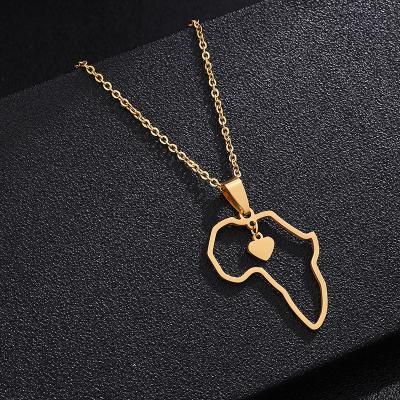 China Wholesale Punk African Country Set MNK-016 Hip Hop Necklace Stainless Steel Africa Map Pendant Necklace With Heart for sale