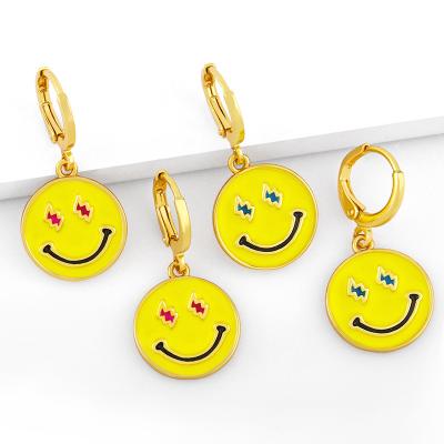 China 3 Years Not Fade High Quality Fashion Statement Vintage Jewelry Set ER-635 Smiley Face Charms Gold Filled Earring For Women 2021 for sale