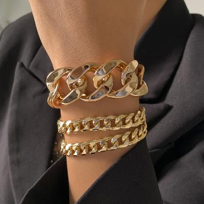 China 2021 BA-381 Punk Metal Aluminum Chain Stacking Bracelet Set Jewelry Geometric Punk Exaggerated Cuban Hollow Chunky Chain Bracelet for sale