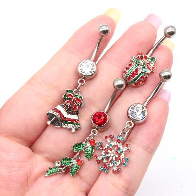 China Casual/Sporty Christmas Jewelry Stainless Steel Christmas Tree Navel Ring Body Piercing Christmas Belly Ring BBR-198 for sale