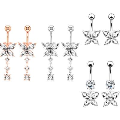 China BBR-192 Fashion Stainless Steel AAA Zircon Butterfly CLASSIC Belly Ring Flower Body Piercing Jewelry for sale