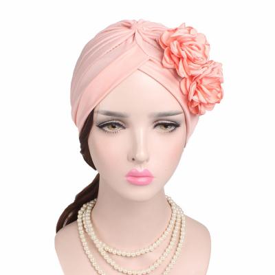 China T-309 Image Fashion Women Flower Turban Hat Solid Color Inner Scarf Muslim Hijab Head Cover Arabic Head Wraps Indian Hat for sale