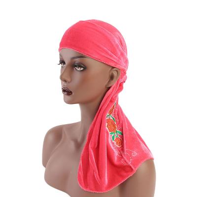 China Wholesale Custom Image T-302 Muslim Women Men Durag Bandanas Solid Color Durag Velvet Ready To Ship for sale