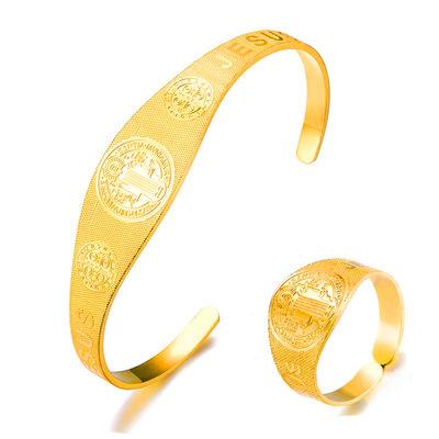 China High Quality Catholic Opening Saint Benedict Holy Brand Jesus Exorcist Hiphop R-550 Stainless Steel Adjustable Bracelet Ring Set for sale