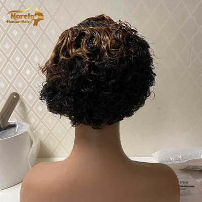 China Regular Wave T Part Lace Color Pixie Curls Hair Wig For Black Women for sale