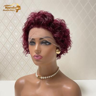 China Short Curly Short Lead 99j Burgundy Wave T Part Short Straight Pixie Raw Indian Virgin Cuticle Aligned Hair Pixie Curls Wig for sale