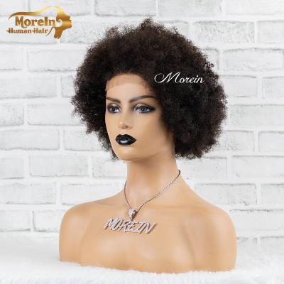 China 10inch Nature Black Color 10inch Short Wigs 4*4 Lace Afro Kinky Curly Short Curly Kinky Curly Headband Wigs For Women Hair 100 for sale