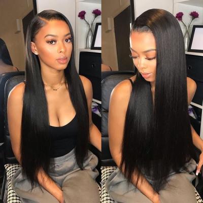 China 13*4 Virgin Lace Front Wig 30Inch Human Hair Bone Closure Brazilian Straight Frontal Straight Transparent Straight Human Hair Wigs for sale