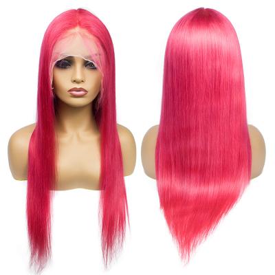 China No Shedding Wholesale Remy Hair Rose Red Lace Frontal 100% Wig Pre-Plucked for sale