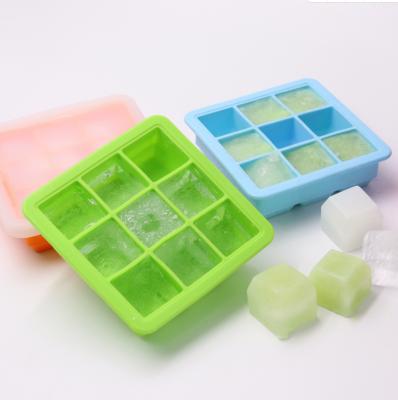 China Home Direct Selling Silica Gel Ice Tray With Cover 9 Cases DIY Ice Mold Baby Food Box Kitchen Supplies for sale