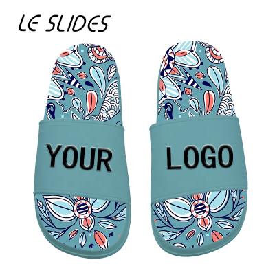 China Fashion Trend Embossed Logo PVC Slippers Custom Slides Unisex Printing For Ladies Outdoor Wholesale Sandals for sale