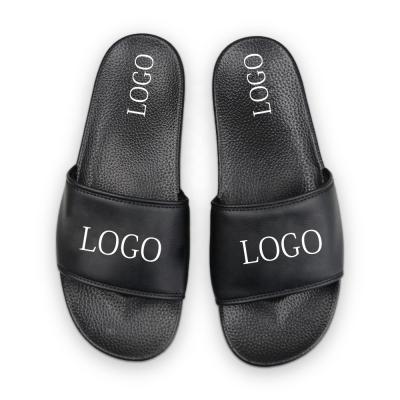 China Fashion Trend PU Soft Upper Custom Sponge Slides Sandals Shoes With Logo Slippers High Quality Blank Logo for sale