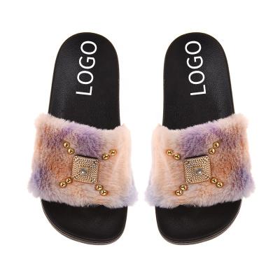 China CUSHIONING Fashion Wholesale Fur Slippers New Faux Fur Slippers Colorful Ladies Universal Warm Slippers for sale