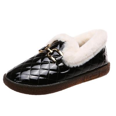 China Newest Fashion Deodorization Design Fuzzy Furry Warm Boots Female Loafers Soft Leather Loafers Shoes For Lady for sale