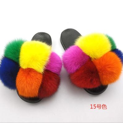 China CUSHIONING LE SLIDES Colorful Fluffy Hairy Fur Slippers Open Toe Slide Slipper Plush Faux Fur Slippers For Women for sale