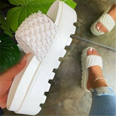 China 2021 fashions weave upper CUSHIONING slides shoes platform summer slippers for ladies and women sandals for sale