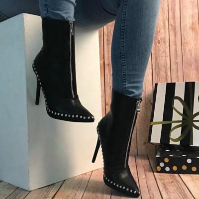 China Breathable Rivet Stiletto High Heel Ankle Boots Fashion Winter Boots Women Leather Shoes Fall For Ladies for sale