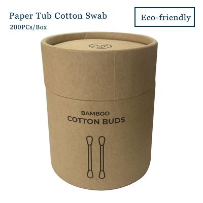 China 200 Pcs Cotton Per Tub Eco - Friendly Paper Tub Cotton Swab With Biodegradable Bamtoo Stick for sale