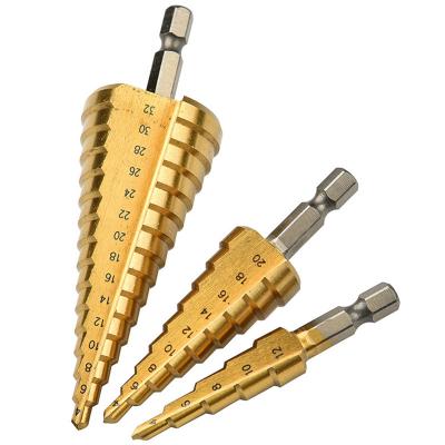 China HSS Metal Drilling Drills Taper Power Tools 4-20mm Step Drill Bits Stepped Drill Bit Step Spiral Tin for sale