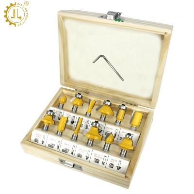 China Acrylic 12 Pieces 8 Leg Trimmer Router Bits Yellow Tungsten Carbide Cutter Woodworking Router Bit Paint Set for sale