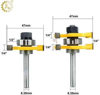 China Multilayer Board Shank 1/4 Tongue Groove Router Bit Set 3 Teeth Wood Flooring Cutter Bit Finger Joint Tshape Milling Router Bit For Woodworking for sale