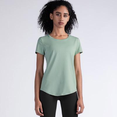 China 2020 New Breathable Fashion Hot Sales Round Collar Fitness Loose Shirt Sports Training Yoga Comfortable Soft Fitness Shirt For Women for sale