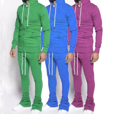 China Plus Size Mens Streetwear Jogging Stacked Pants Zip Up Hoodie 2 Pcs Set Jogging Tracksuits Suits For Men for sale