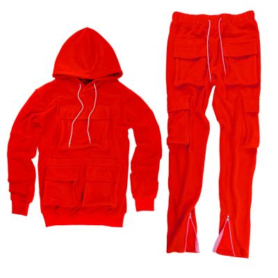 China Hoodies Tapered Sweatsuit Men Tracksuit Plus Size Fleece 6 Pocket Pants Sweatsuit for sale