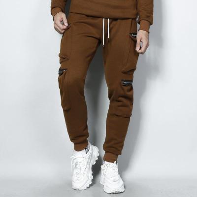 China Breathable Brown Zipper Pocket Jogger Side Trouser Pants Custom Made OME Logo Trouser Korean Style Mens Sweatpants for sale