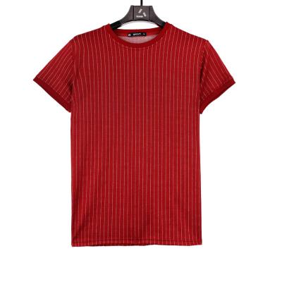 China Red Anti-Wrinkle Vertical Stripes Cotton T-shirt Men Short Sleeve Striped Mens T-shirt for sale