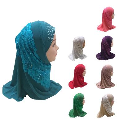 China Fashion Lace Up Inner Hijab Scarf For Kids Muslim Girls Headscarf Islamic Turban Ready To Wear Arab Girl Amira Shawls Full Cover Hijab for sale