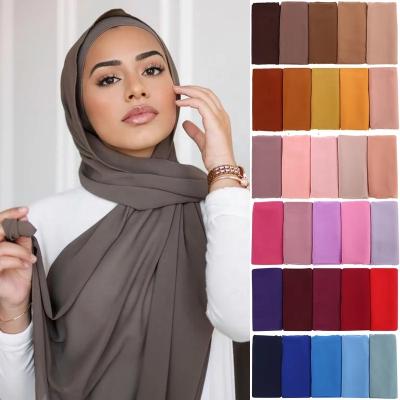 China Female Islamic Hijab Simple Headband Scarf Chiffon Fashion Color Cover Head Wrap For Women Muslim Tank Top Hijabs Hair Scarves Headscarf for sale