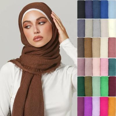 China Wholesale Shawl Hijab Malaysia Pleated Plain Hijab Scarf Women Cotton Pleat Muslim Scarves Islamic Headscarf Head Wraps Turban for sale