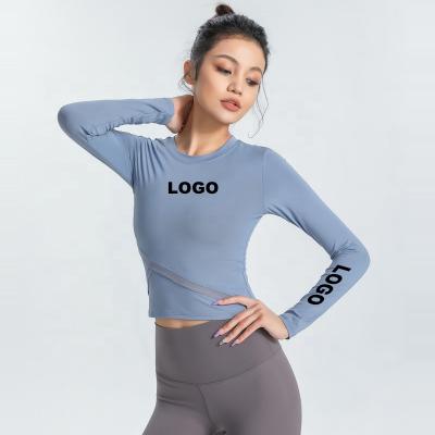 China Dropshipping New Fashion Breathable Elastic Slim Yoga Wear Long Sleeve Top Warm Top Casual Short Sports Wear For Women Long Sleeve for sale