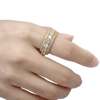 China Turnable Five Rows Zircon Ring 18k Real Gold Men Rings Fine Fashion Jewelry Turning Ring For Man Sliver For Woman for sale