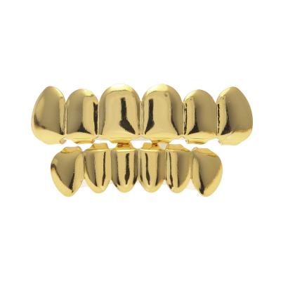 China Comfort Fit Custom Hip Hop Teeth Grillz Set Upper And Lower Grills For Men Smooth Six Teeth True Gold Plated Coopers Grillz for sale