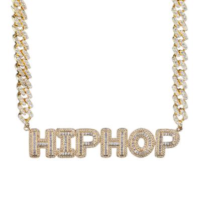 China Hiphop Custom 2-9 Zircon Letter Name Necklace Hip Hop Cuban Chain For Team Or Personalized Necklace Gold Chain for sale