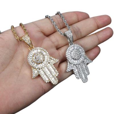 China Real Nickel Free Lead Free Chain Or Fatima Palm Pendant Necklace Zircon Gold Rope Tennis Chains Cheap Hip Hop Jewelry for sale