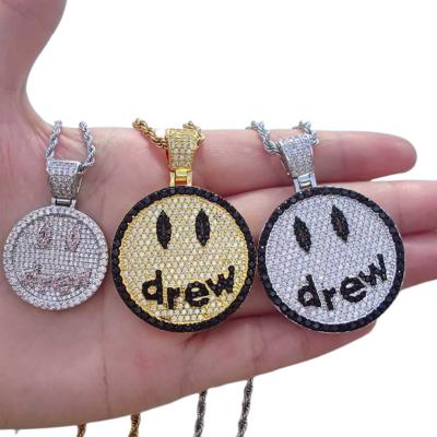 China Lead Free Drew Smile Pendant Necklace Zircon Gold Rope Nickel Free Chain or Tennis Chain for Man Woman Gift for sale