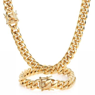 China Hiphop Stainless Steel Necklace Gold Cuban Chain Necklace For Man for sale