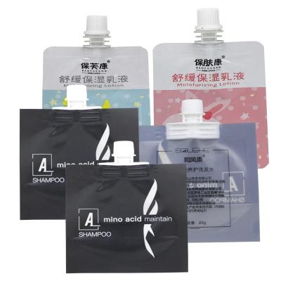 China Sample Safety 10ml Matte Surface Lotion Skin Care Cream Spout Sachet Bags With Small Spout for sale