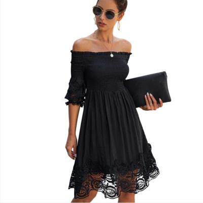 China Anti-Static Off The Shoulder Sexy Ladies Night Dress Women Party Black Lace Suit Elegant Clothing Summer Women Dresses for sale