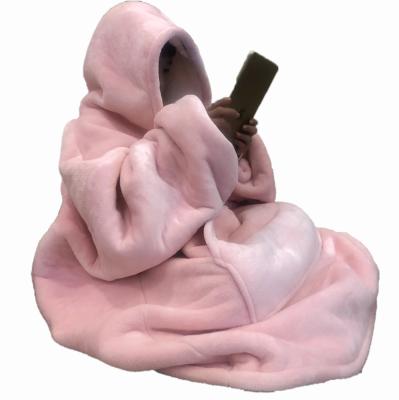 China Anti-Wrinkle Winter Blanket Hoodie Women Shear Warm TV Blanket With Sleeves Pocket Flannel Plush Sherpa Thick Giant Heavy Hoodie for sale