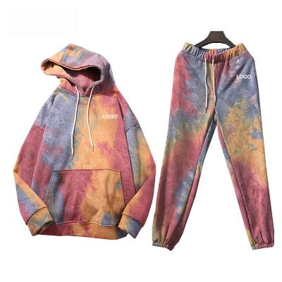 China Anti-wrinkle Tie Dye Autumn Winter 2 Piece Set Hoodies Pants Printed Sportswear Suits Hoodies Sets Custom Logo for sale