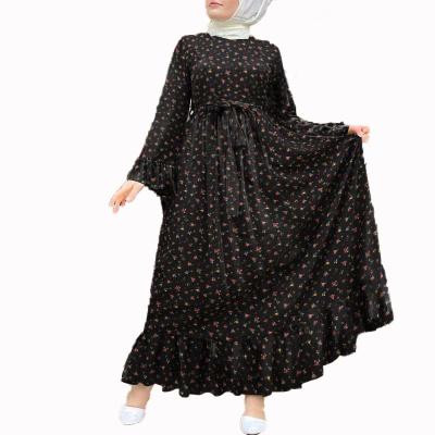 China Anti-Static Canvas Women's Dresses Loose Muslim Dress 2021 Print Chiffon Long Sleeve Casual Floral Sundress Long Dress for sale